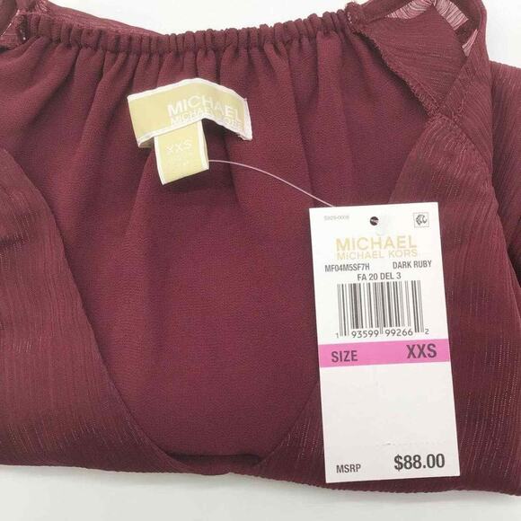 Michael Kors Women’s XXS Ruby Red Sheer Flutter Sleeve Lined Top Blouse NWT - Picture 4 of 15
